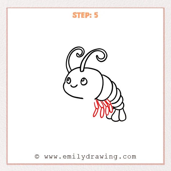 how to draw a cartoon lobster - A cute cartoon lobster now has several small legs added beneath the body, with teardrop-shaped feet.